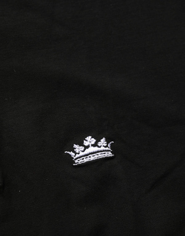 Black Crown Short Sleeved Henley Men T-Shirt Cotton Elastane