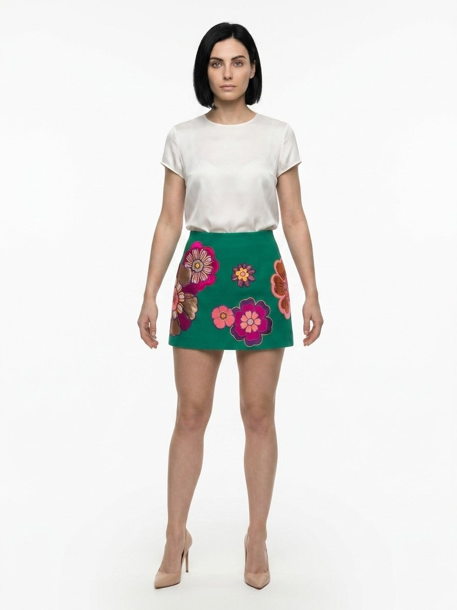 Green Acetate Mini Skirt