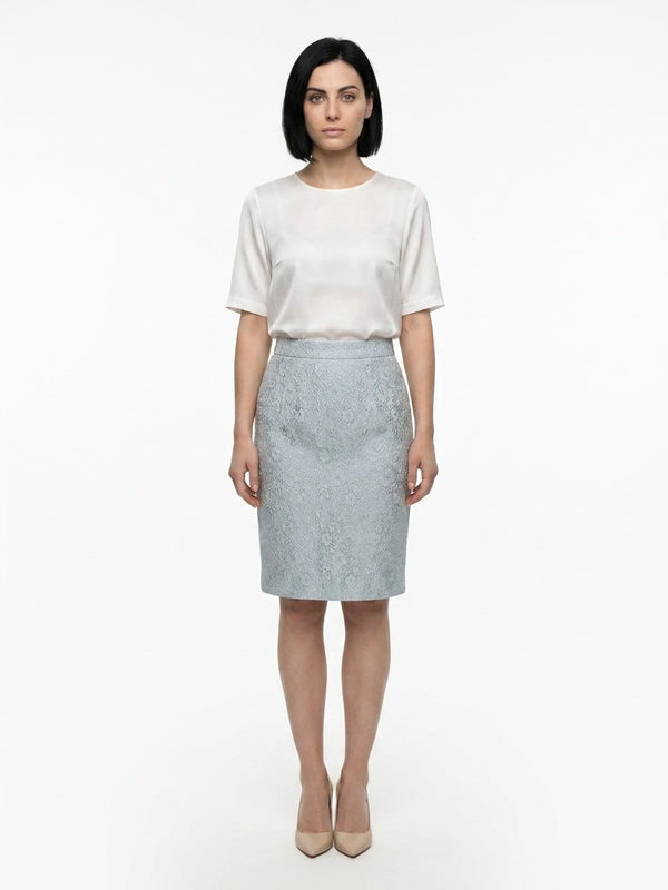 Light Blue Polyester Midi Skirt