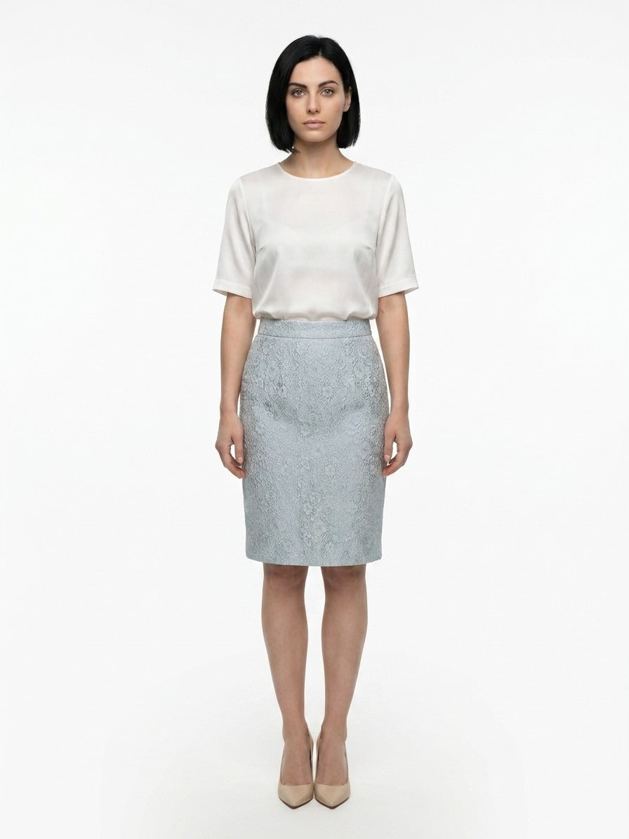 Light Blue Polyester Midi Skirt