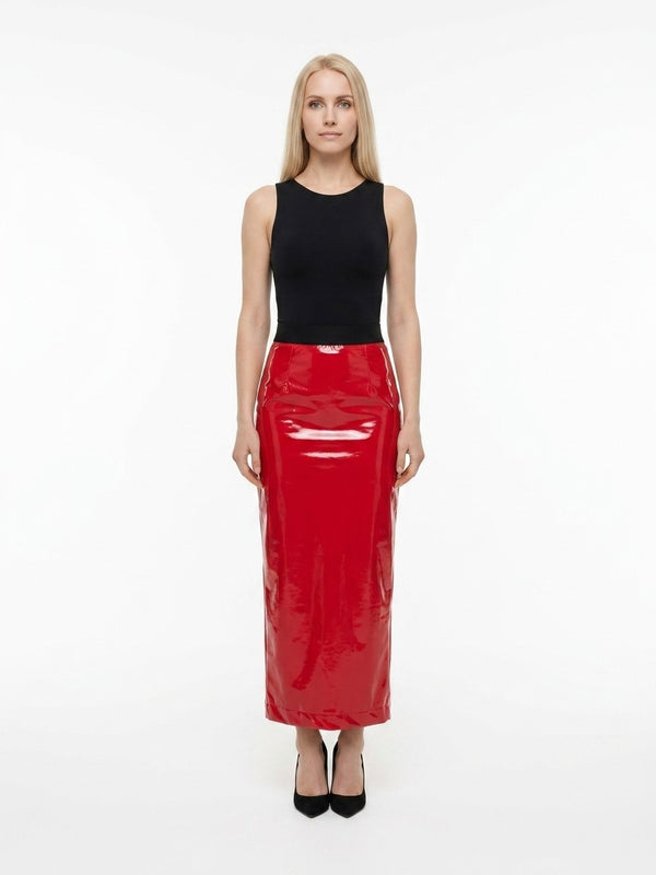 Red Elastane Long Skirt