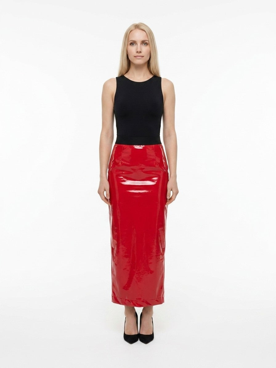 Red Elastane Long Skirt