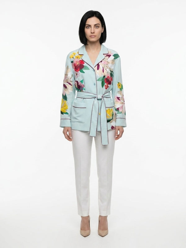 Blue Elastane Pattern Shirt