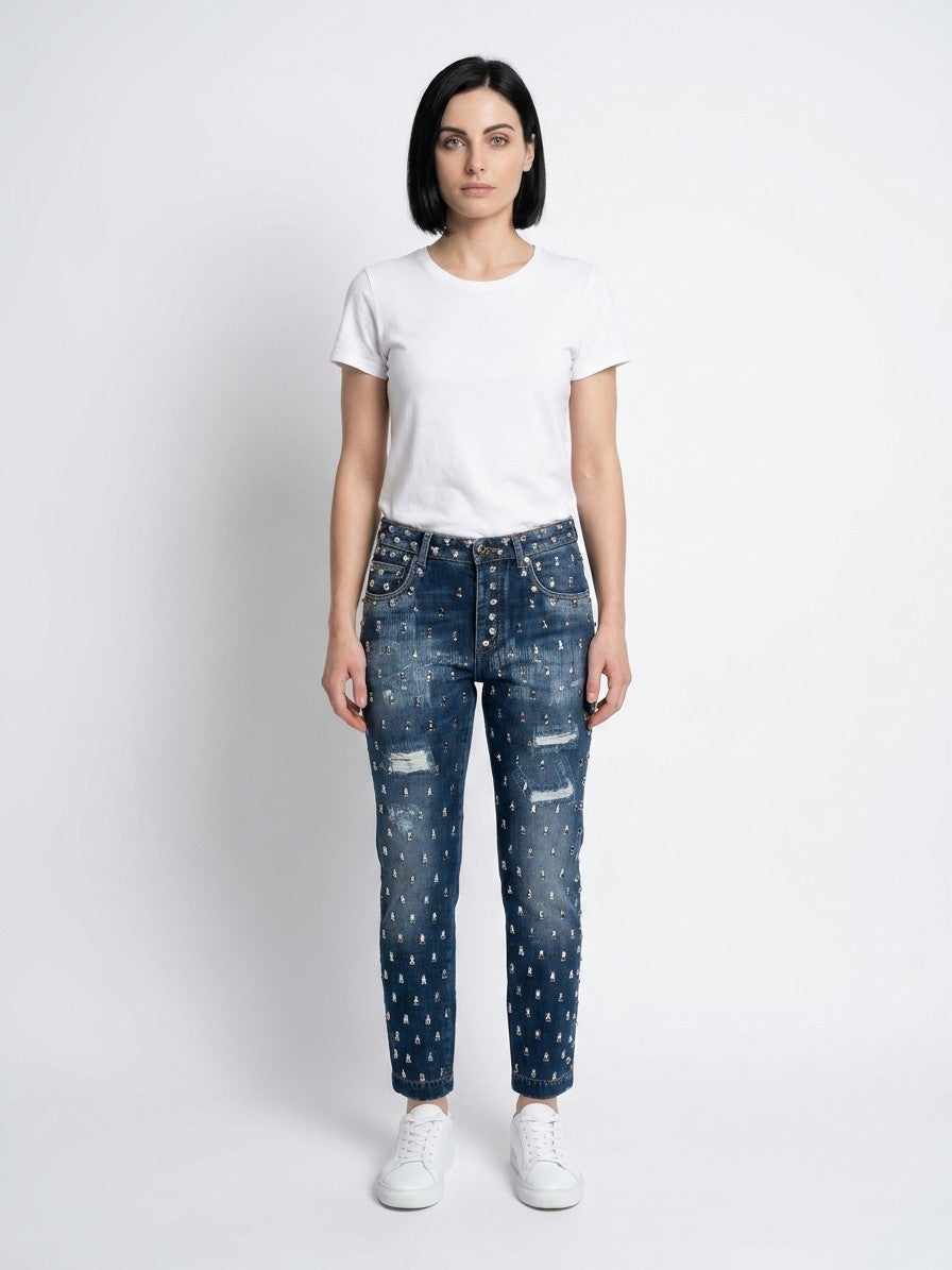 Multicolor Cotton Boyfriend Jeans Clothing