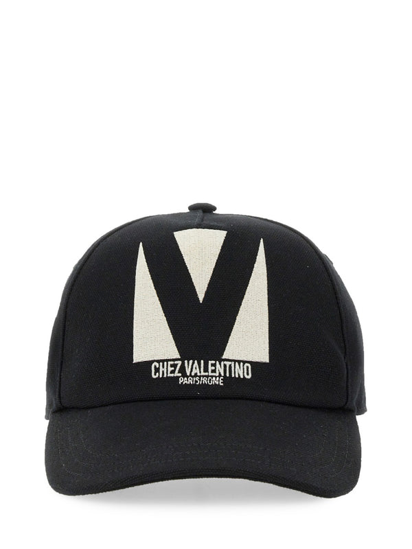 Chez Valentino Embroidered Baseball Cap Black Cotton Hat