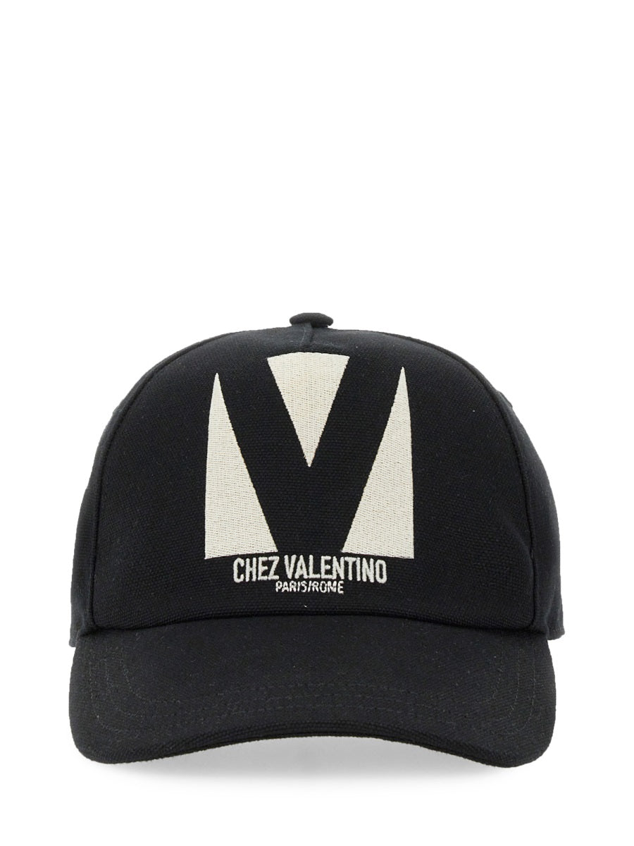 Chez Valentino Embroidered Baseball Cap Black Cotton Hat