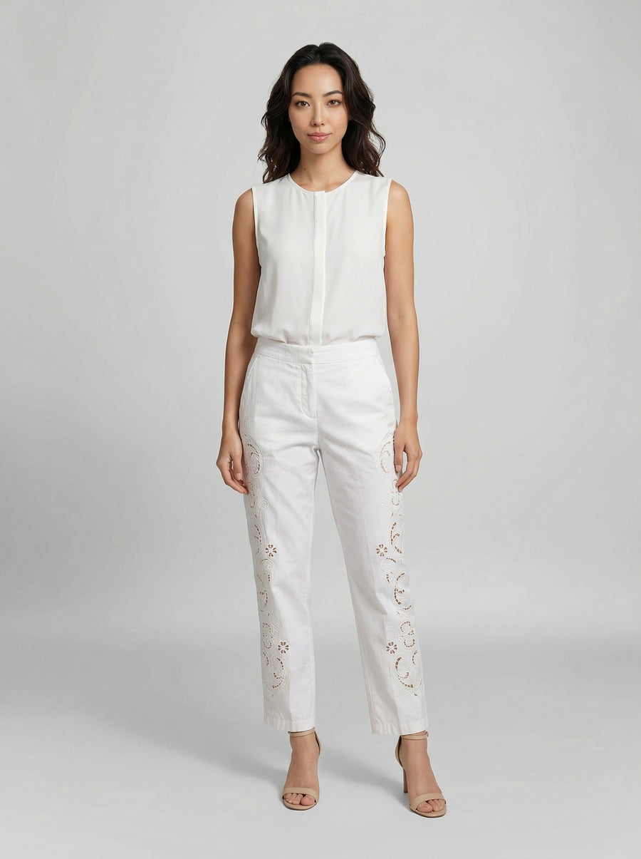White Cotton Casual Pants