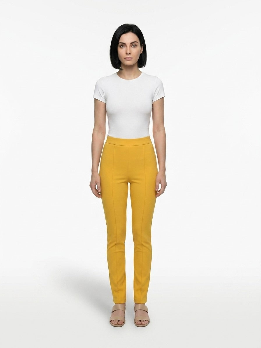 Yellow Polyester Skinny Pants