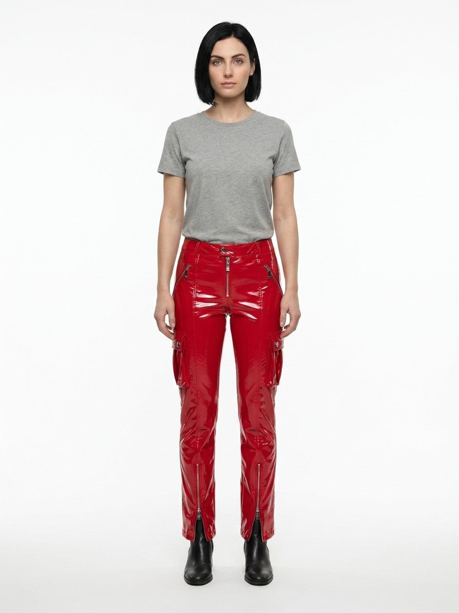 Red Elastane Casual Pants