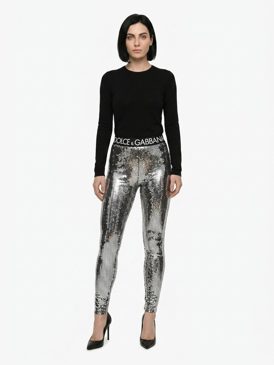 Silver Cotton Leggings Clothing