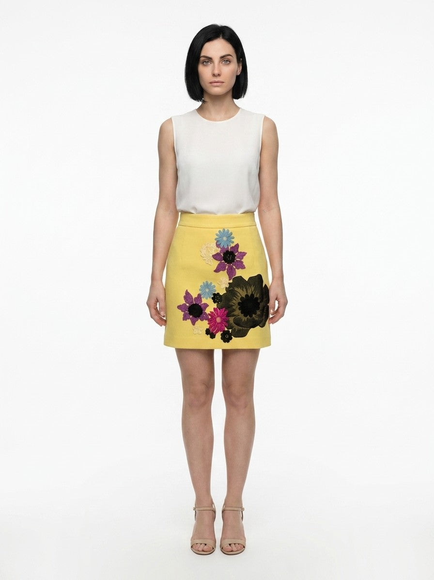 Yellow Wool Mini Skirt