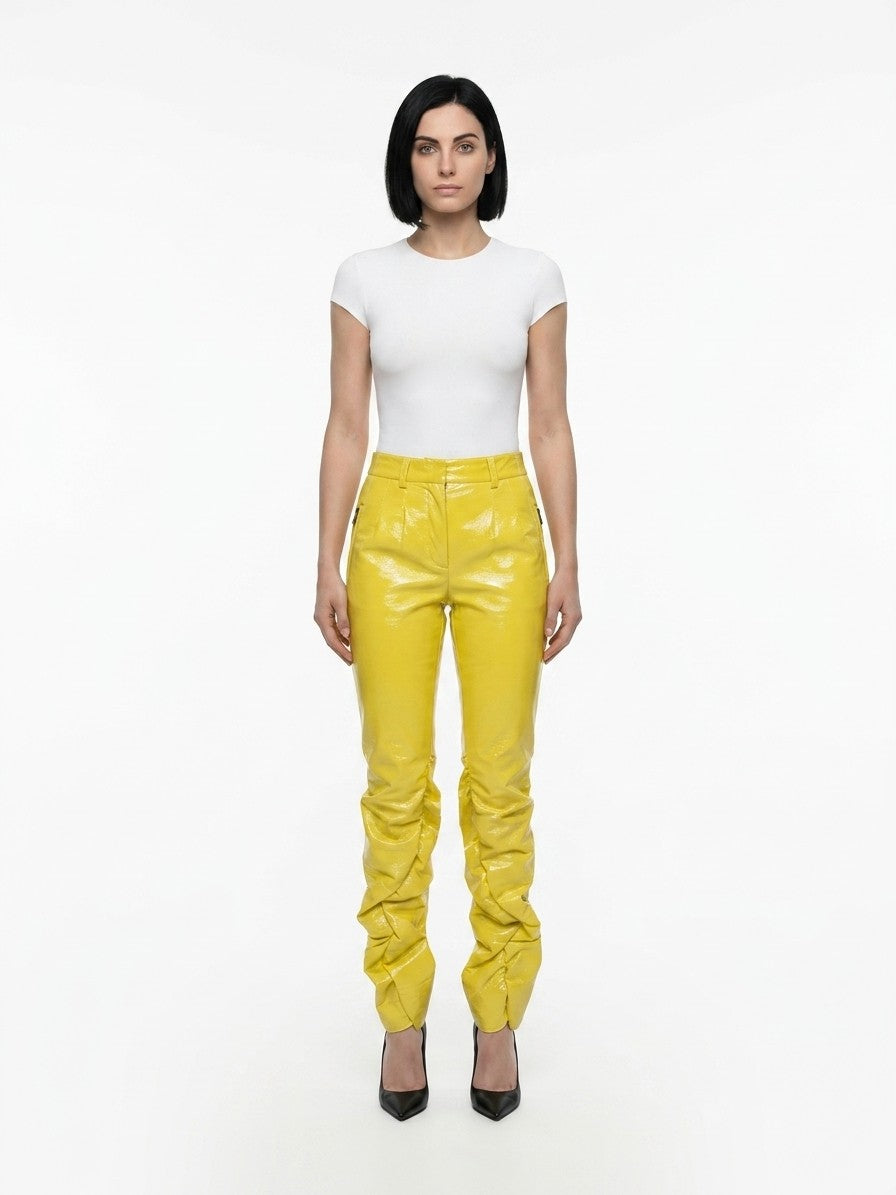 Yellow Polyester Casual Pants