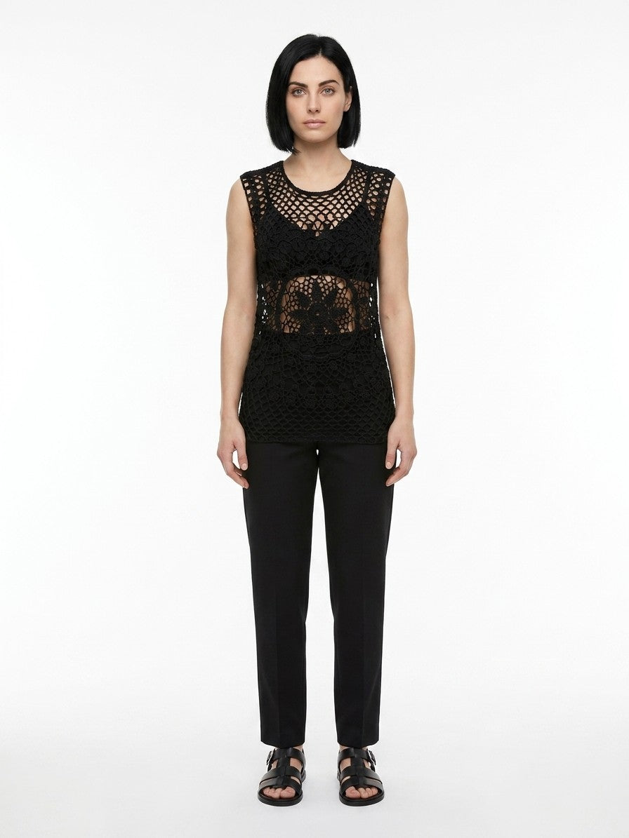 Black Cotton Sleeveles T-Shirt