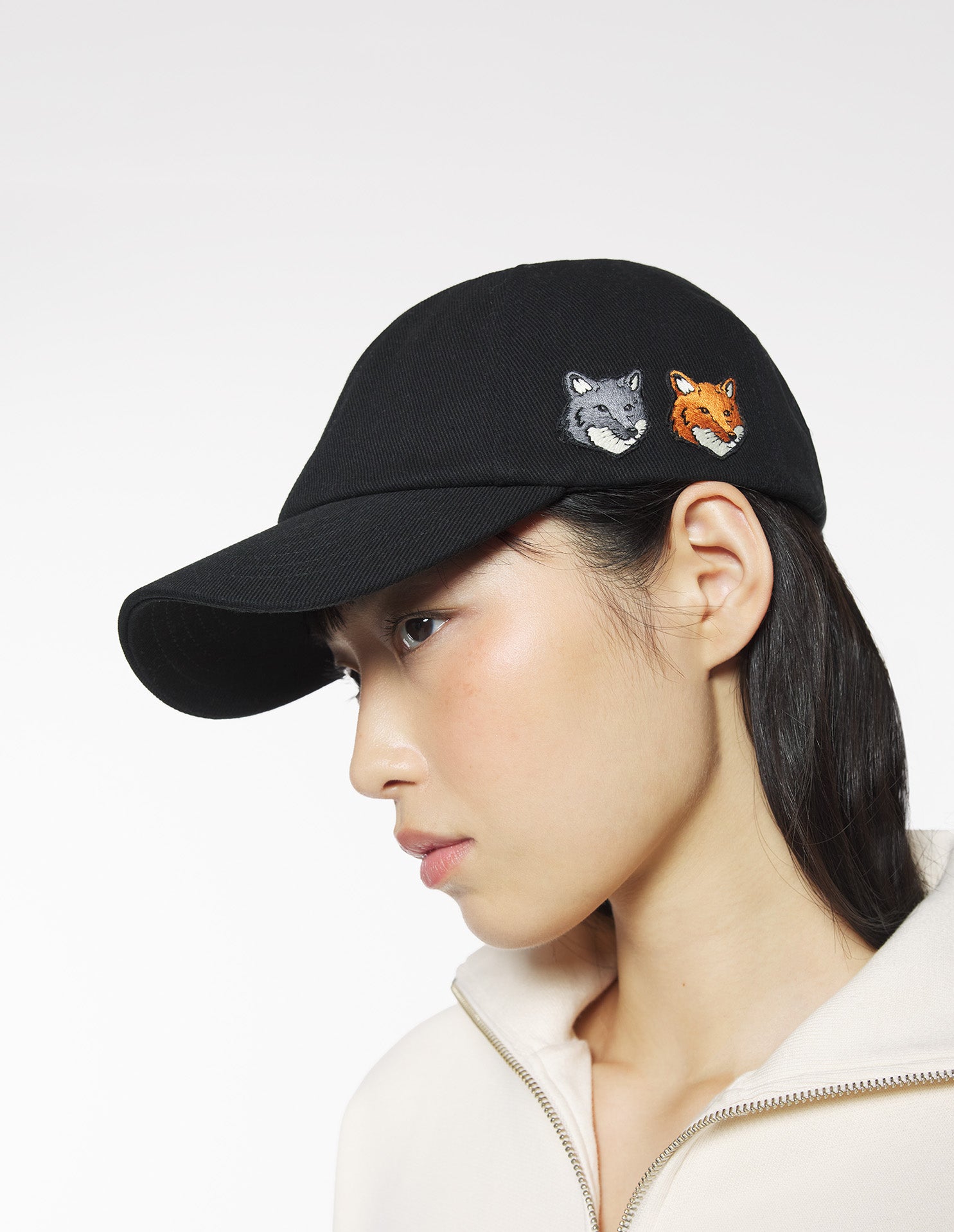 Double Fox Head Cap Grey Cotton Hat