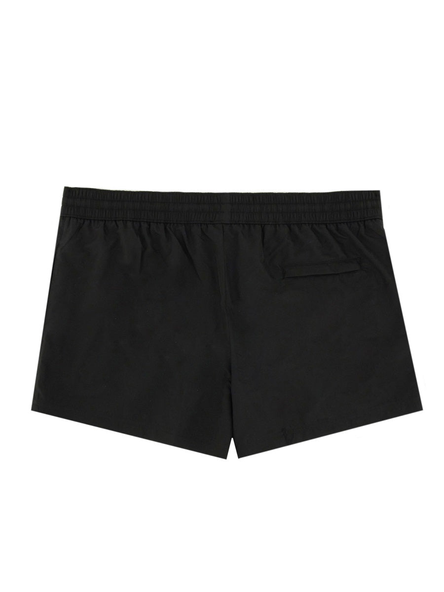Logo Plaque Swimsuit Black Polyester Swim Shorts