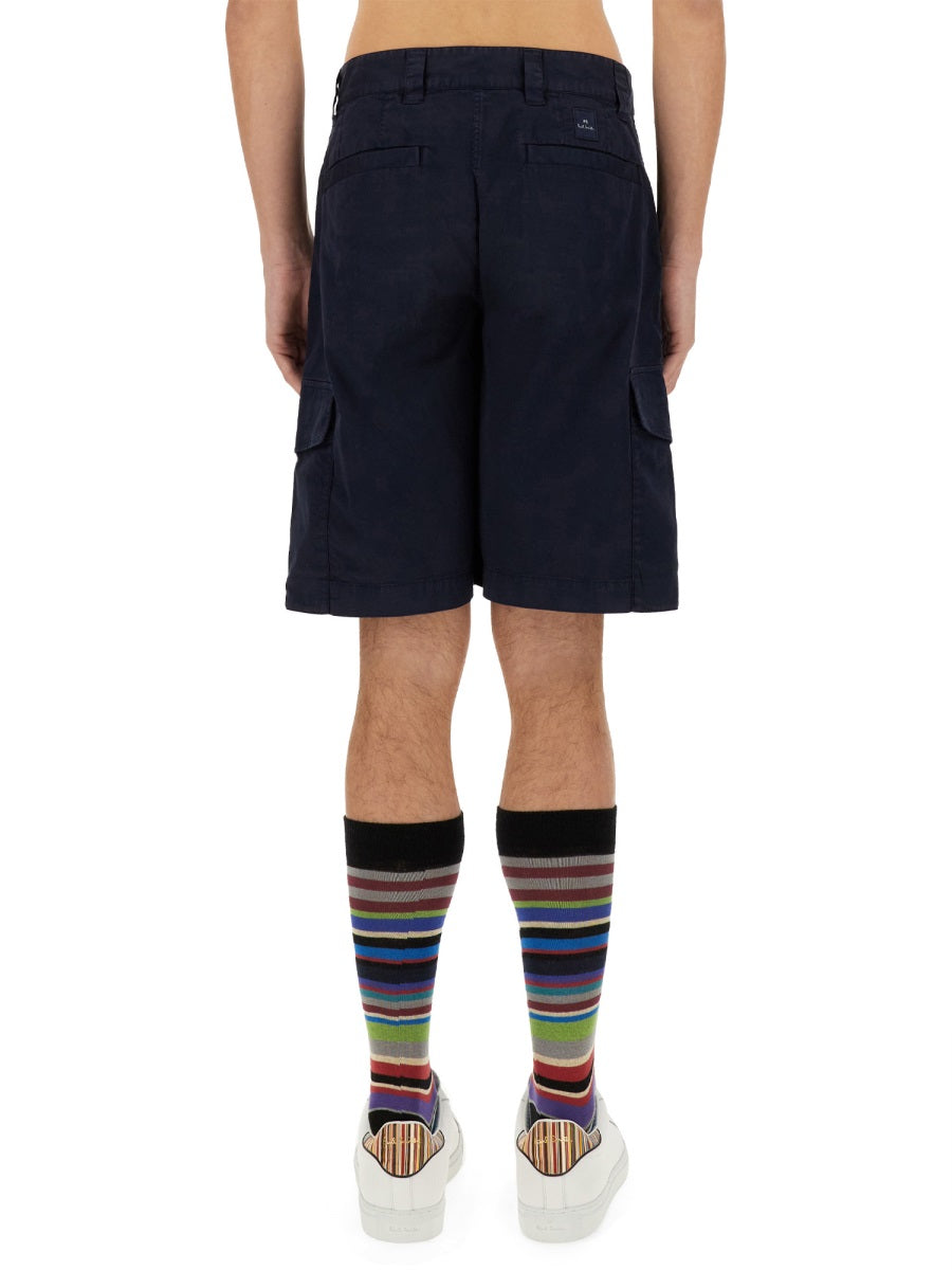 Cargo Bermuda Shorts Blue Cotton