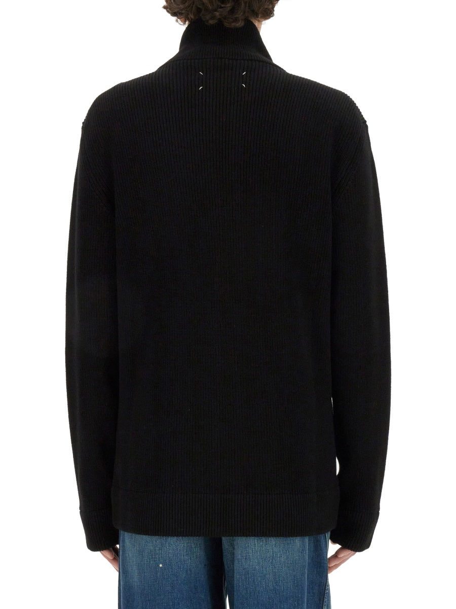 Zip Cardigan Black Wool Cotton Jumpers