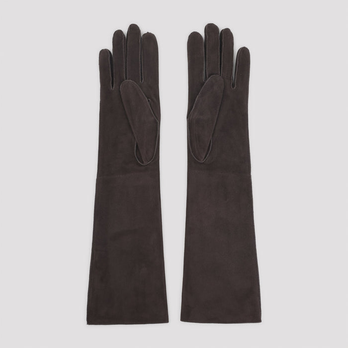 Lanvin Long Slim Gloves Brown Leather