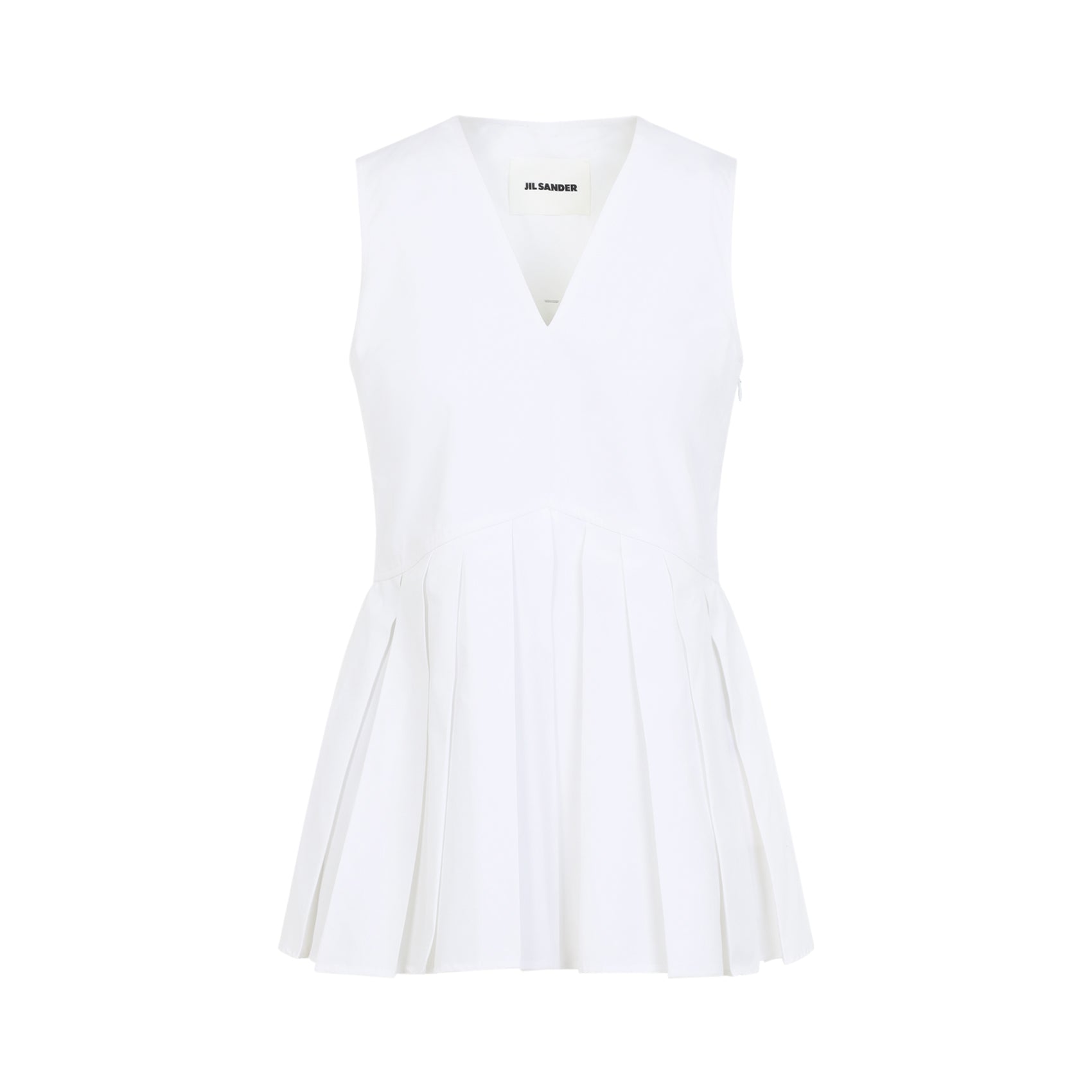 Sleveless A-line Pleated Top White Cotton