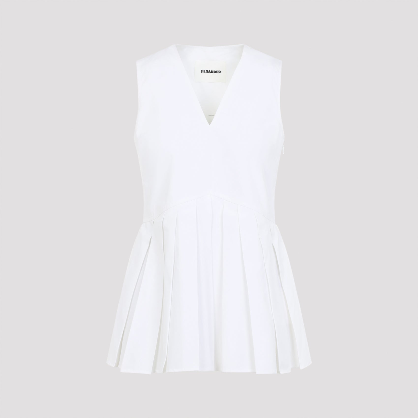 Sleveless A-line Pleated Top White Cotton