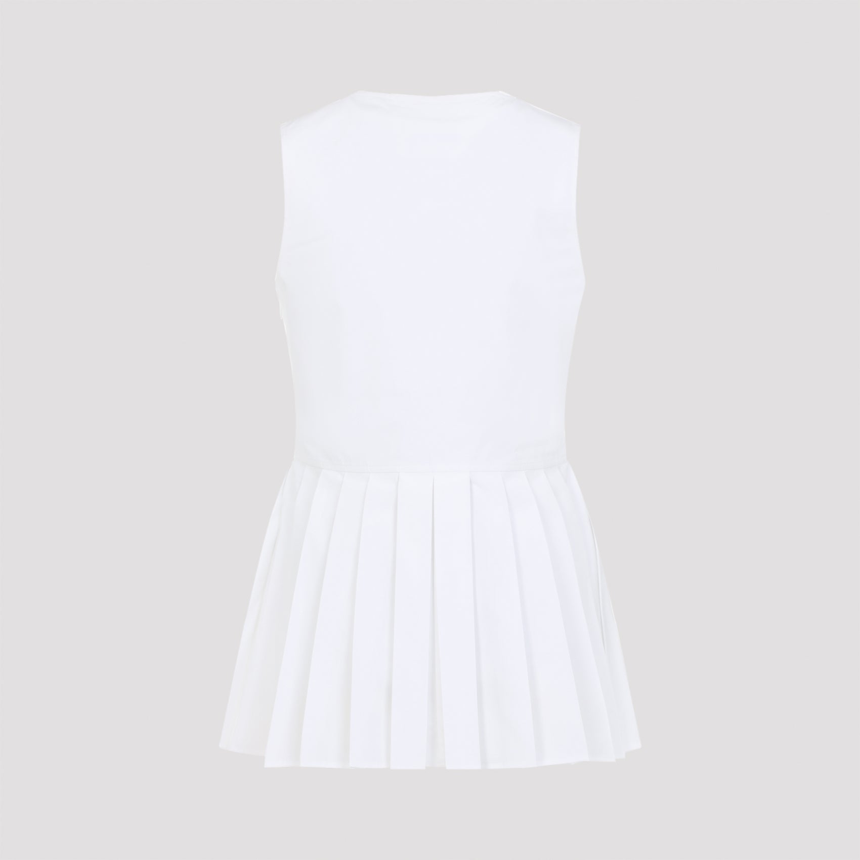 Sleveless A-line Pleated Top White Cotton