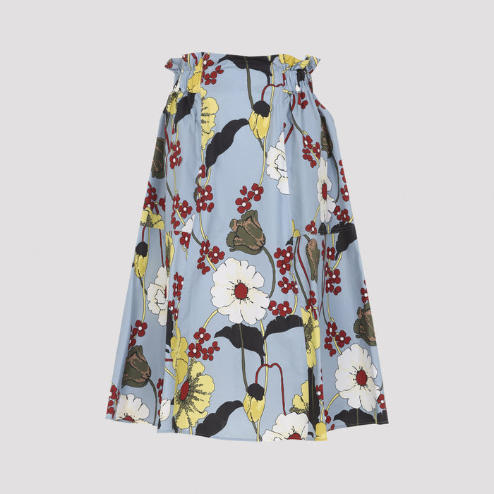 Flared Midi Skirt Blue Cotton