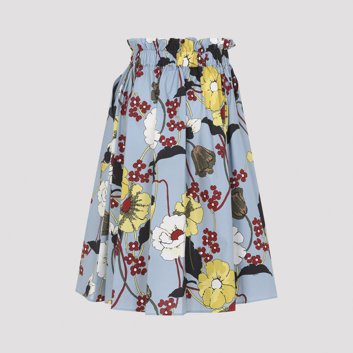 Flared Midi Skirt Blue Cotton