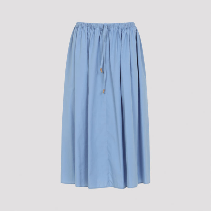 Drawstring Midi Skirt Blue Cotton