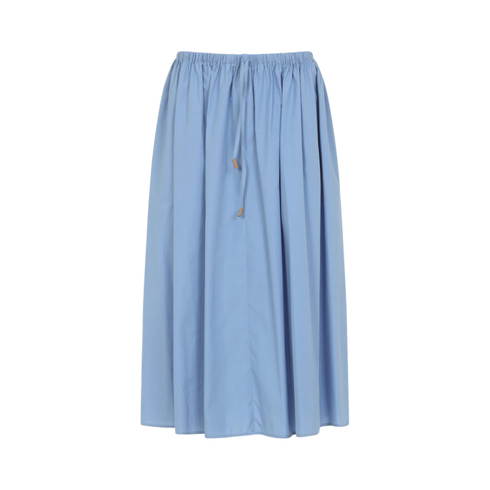Drawstring Midi Skirt Blue Cotton