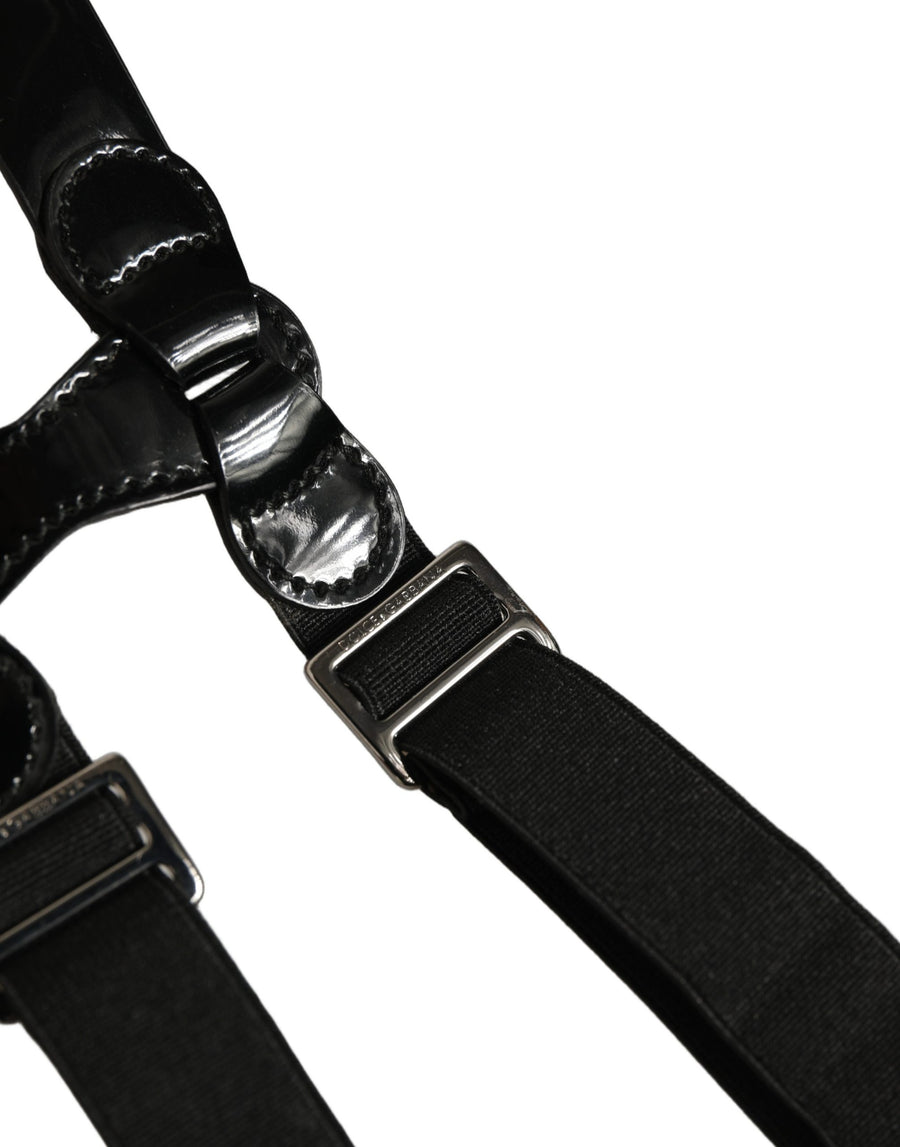 Black Adjustable Silver Metal Clips Suspenders Leather Accessory