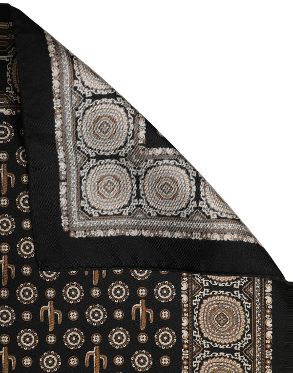 Black Cactus Silk Pocket Square Foulard Scarf Black, Brown