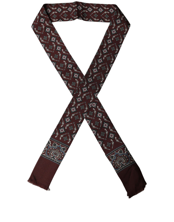Burgundy Skinny Twilly Fringed Foulard Scarf Silk
