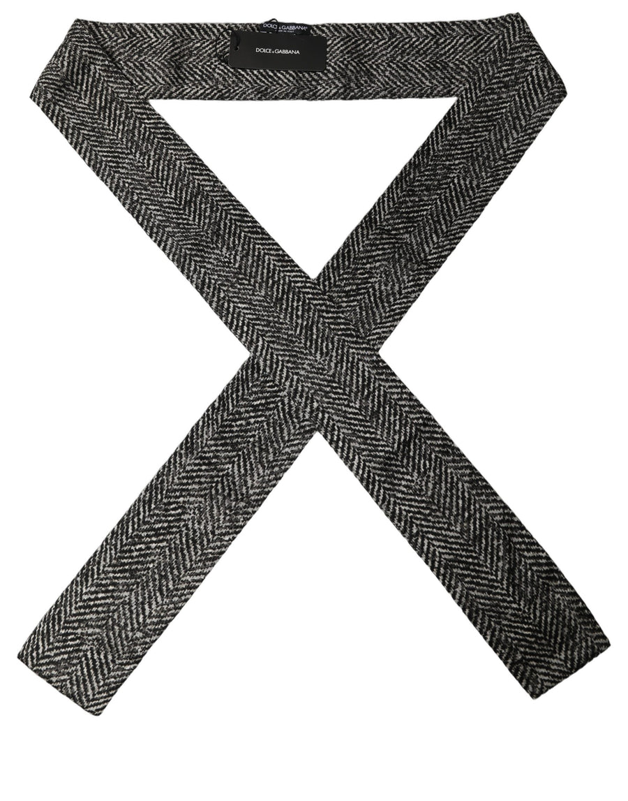 Black White Herringbone Tweed Shawl Scarf And Silk