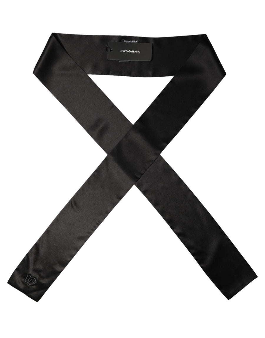 Men Black Satin Silk Skinny Neck Shawl Scarf