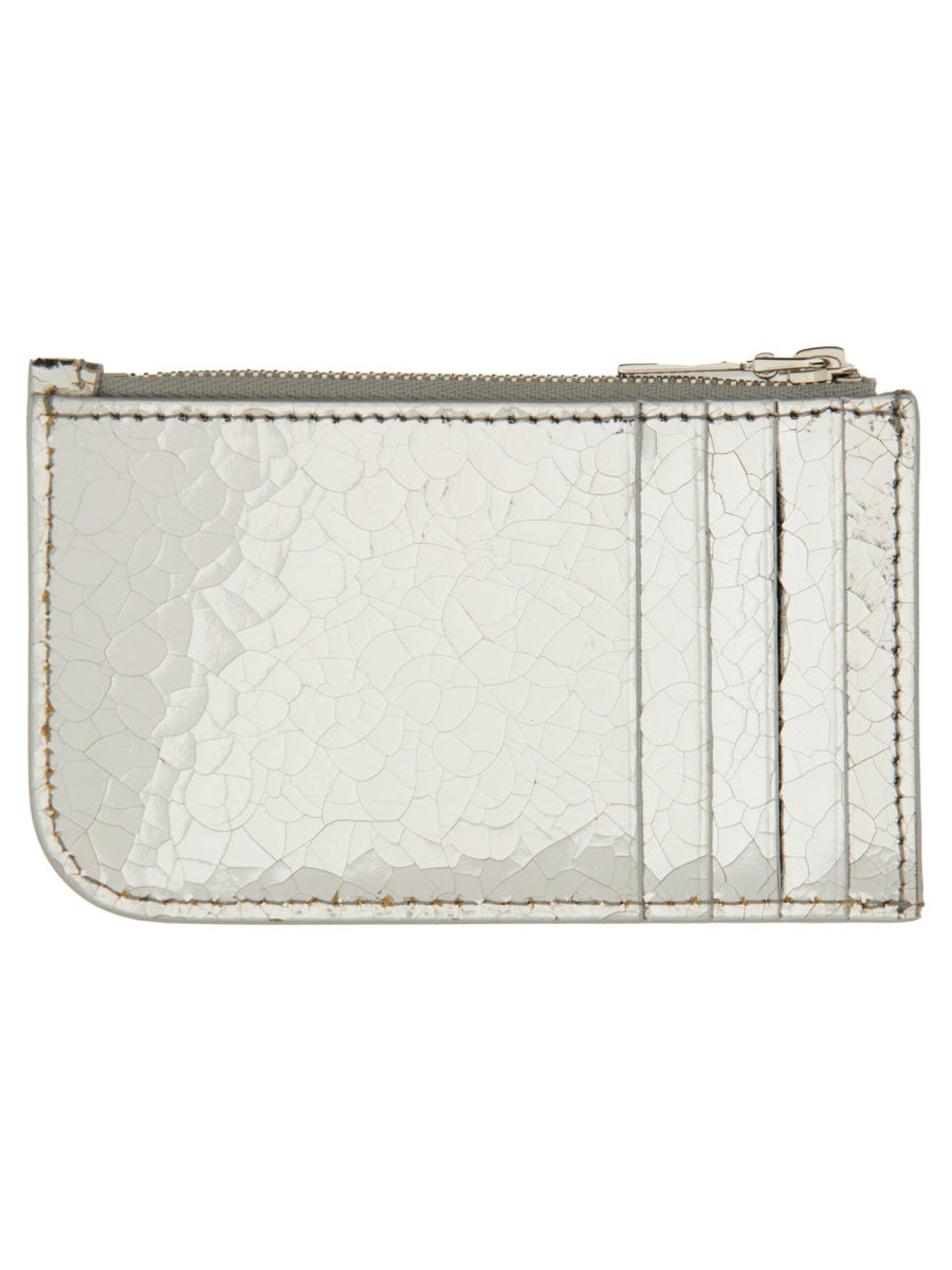 Card Holder With Logo Silver Main: Calf Skin Wallets & Purses