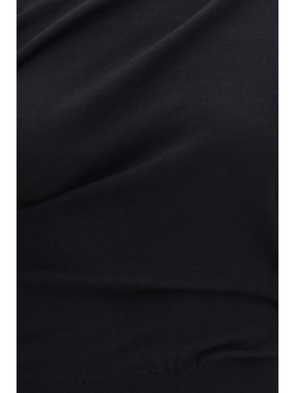 Sweater Asymmetric Black Merino Wool (ovis Aries) Tops
