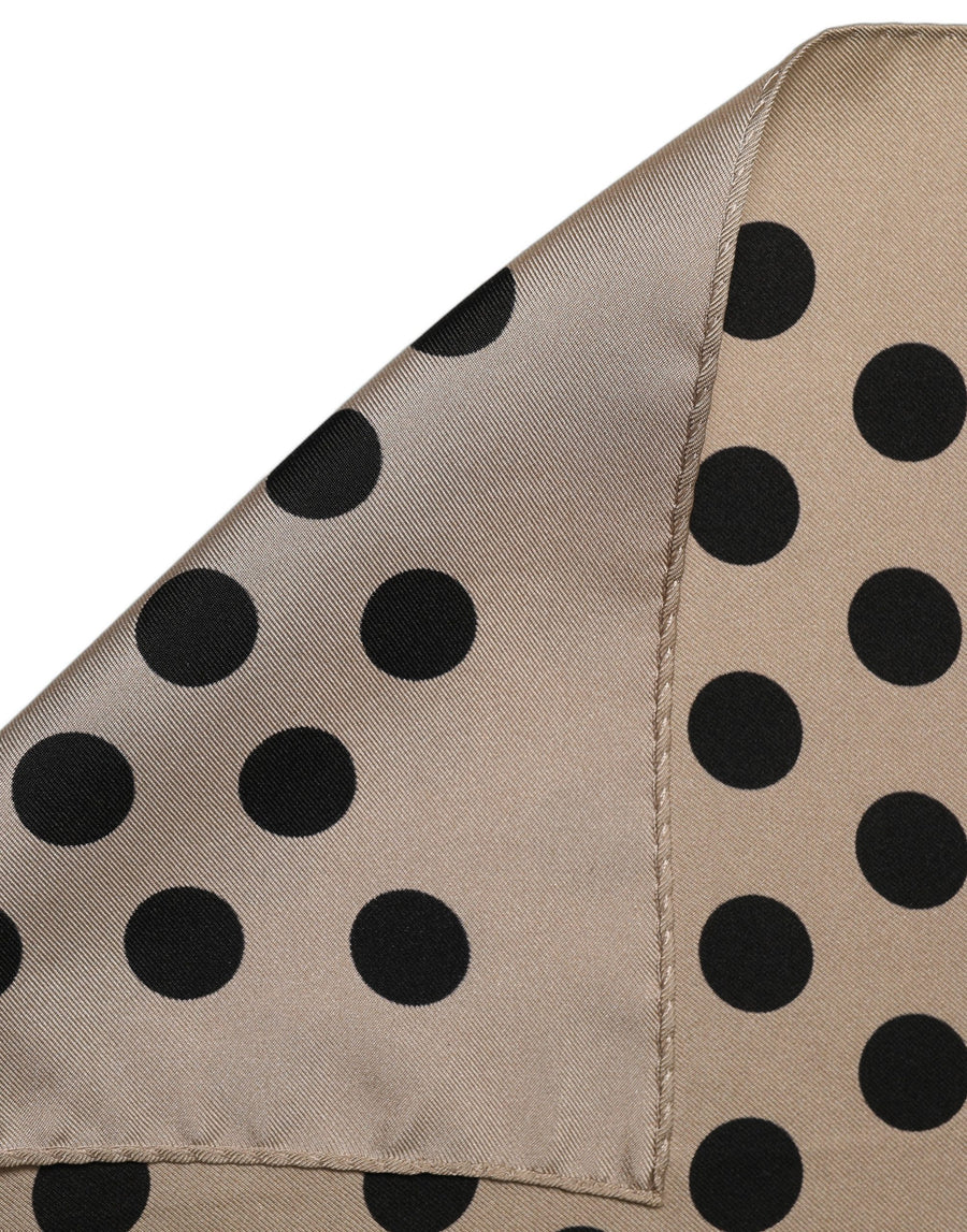 Beige Black Polka Dot Square Foulard Scarf Black, Silk