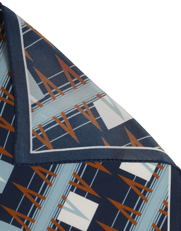 Navy Blue Abstract Square Pocket Foulard Scarf Silk