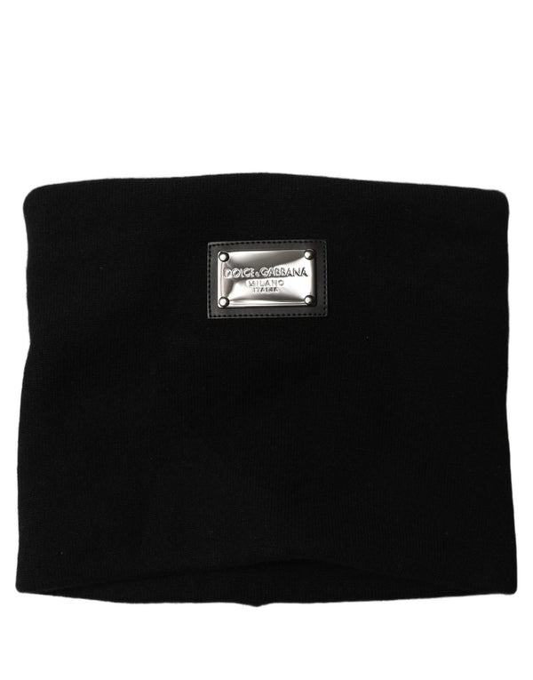 Black Cashmere Logo Plaque Neck Warmer Scarf Nylon Elastane