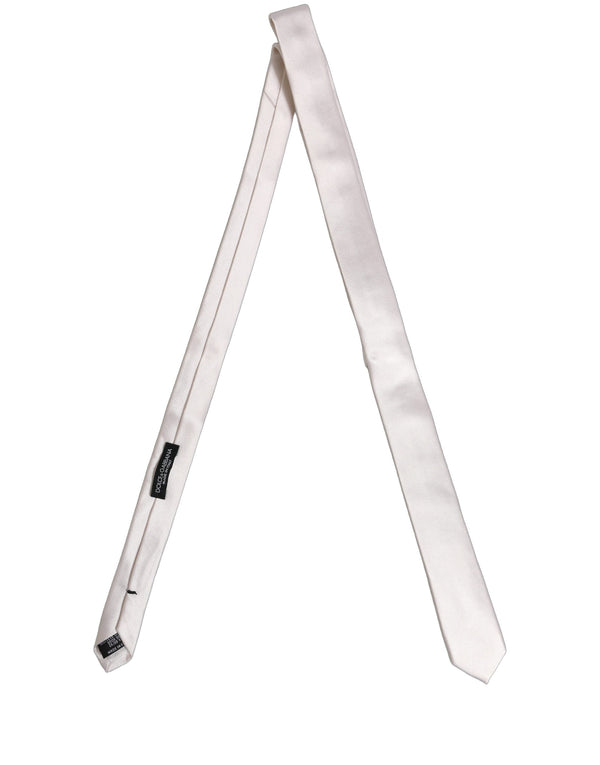 Men Off White Silk Satin Adjustable Tied Necktie Tie