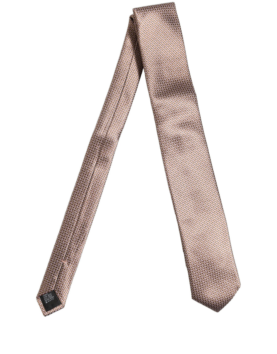 Men Brown Silk Micro Checked Adjustable Tied Necktie Tie Brown, Pink
