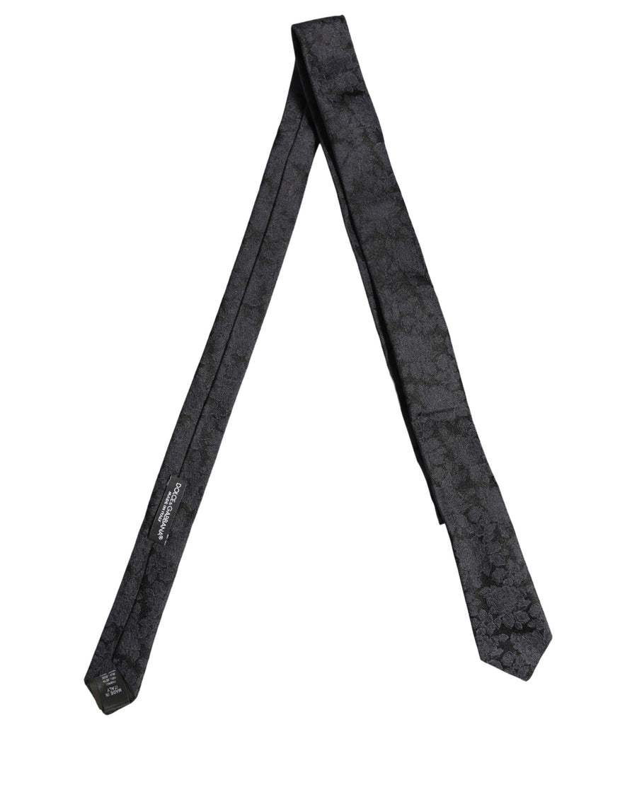 Men Black Floral Jacquard Adjustable Tied Necktie Tie Silk