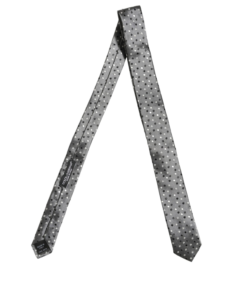 Men Gray Polka Dot Silk Adjustable Tied Necktie Tie