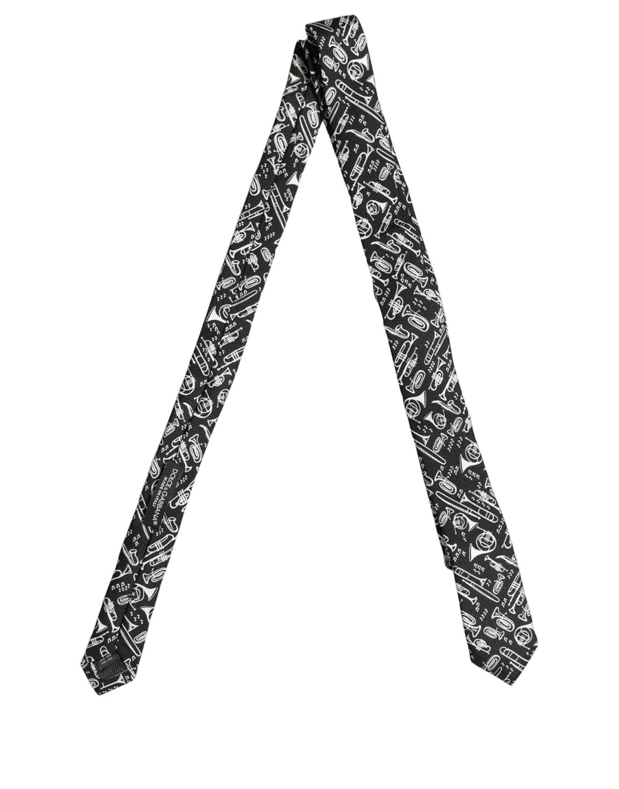 Black Musical Instrument Silk Adjustable Tied Necktie Tie