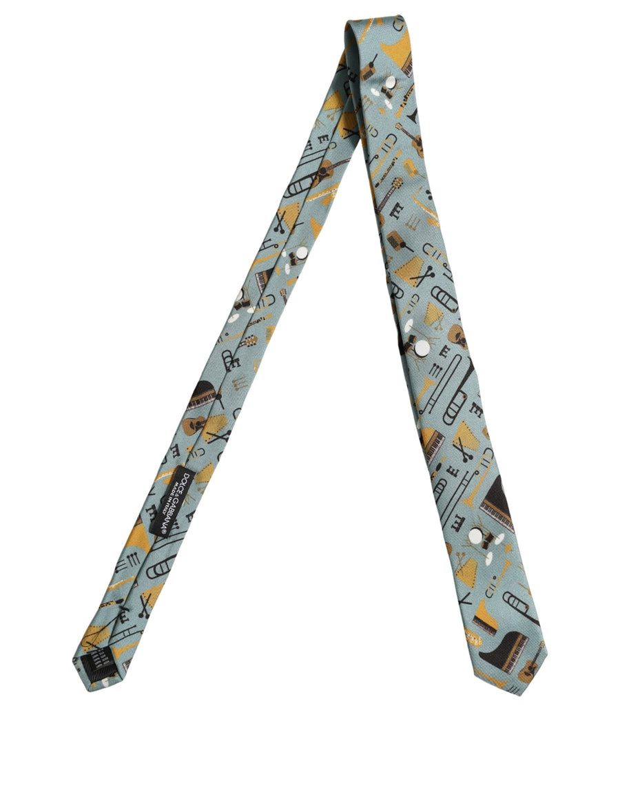 Light Blue Instruments Adjustable Tied Men Necktie Tie Silk