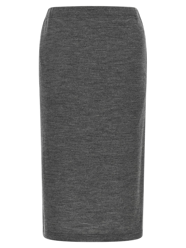 Gray Wool Midi Skirt