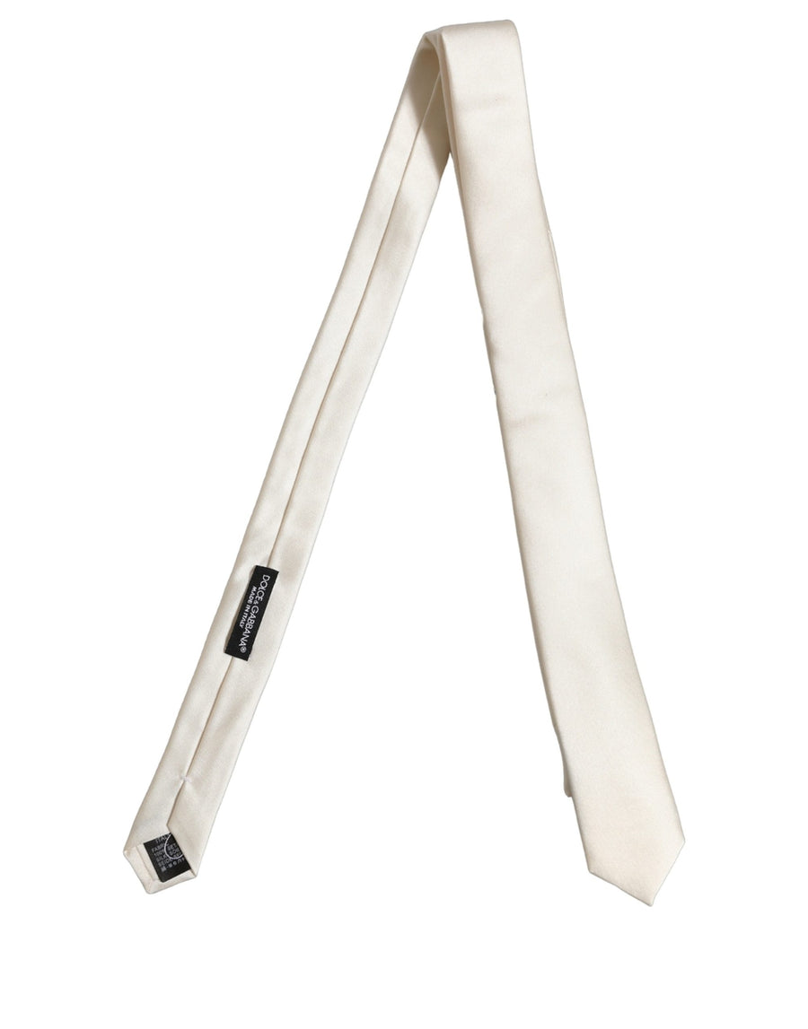 Cream Satin Silk Adjustable Tied Men Necktie Tie