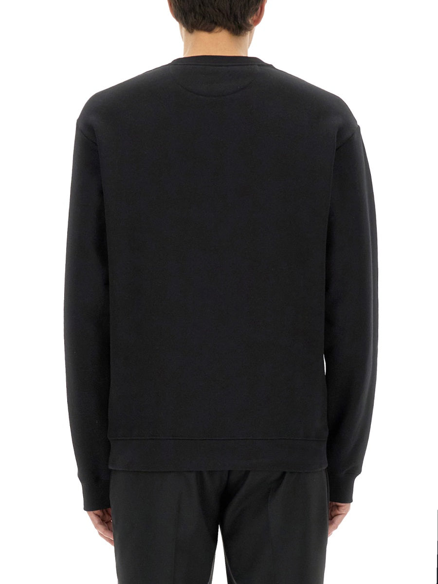 Cotton Crewneck Sweatshirt With Chez Valentino Patch Black Sweatshirts