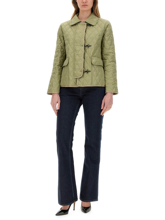 3-Hook Nylon Quilted Jacket Green Polyester Sports