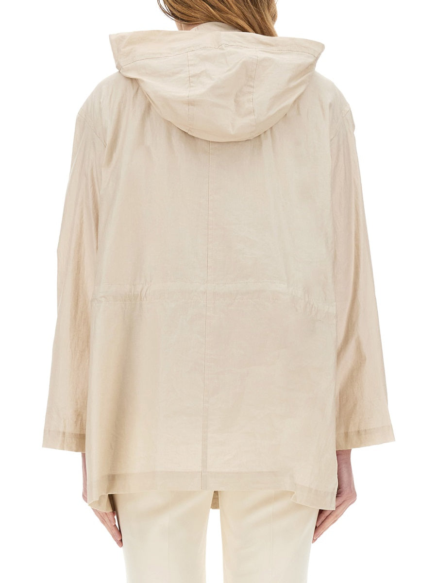Linen And Cotton Canvas Parka Beige Jacket